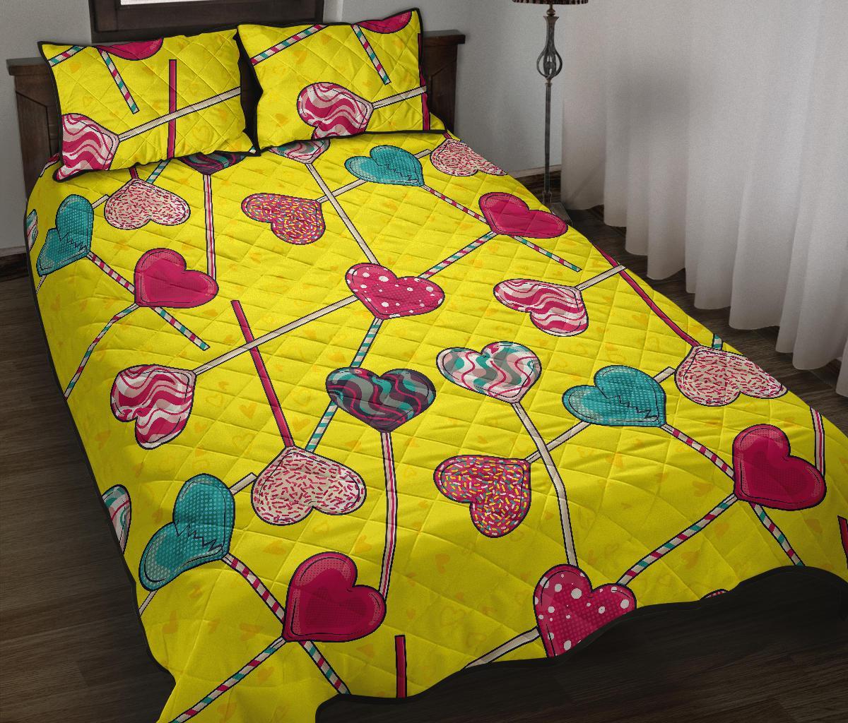 Lollipop Heart Pattern Print Bed Set Quilt-grizzshop