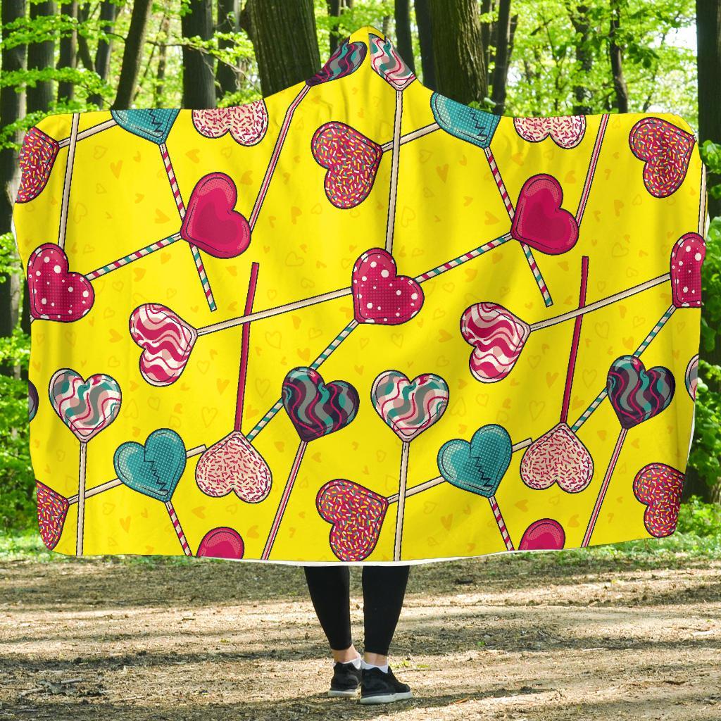 Lollipop Heart Pattern Print Hooded Blanket-grizzshop