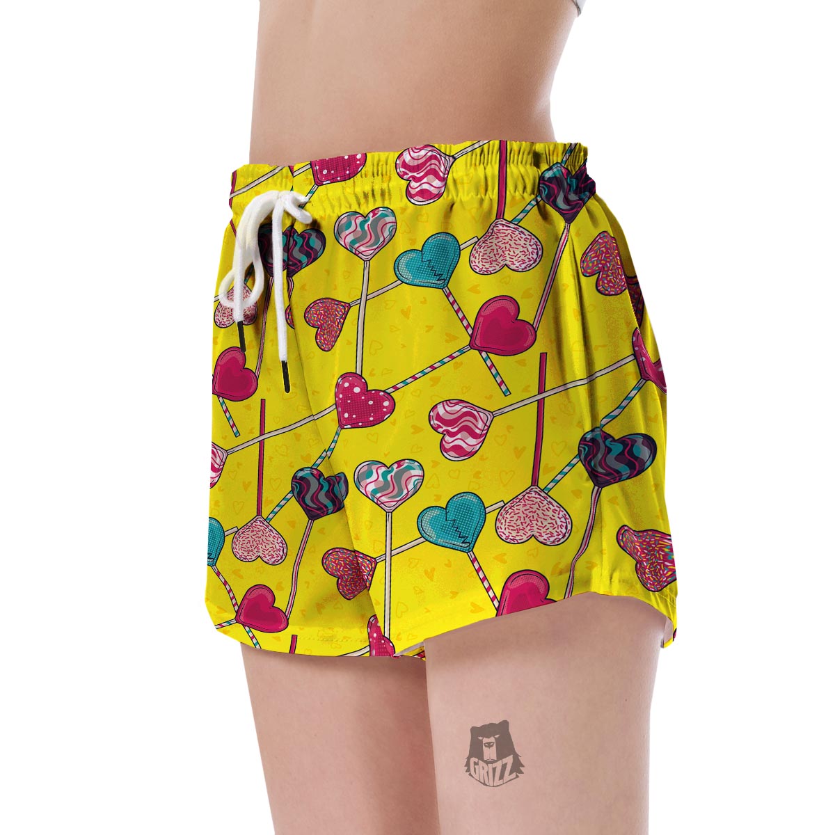 Lollipop Heart Pattern Print Women's Shorts-grizzshop
