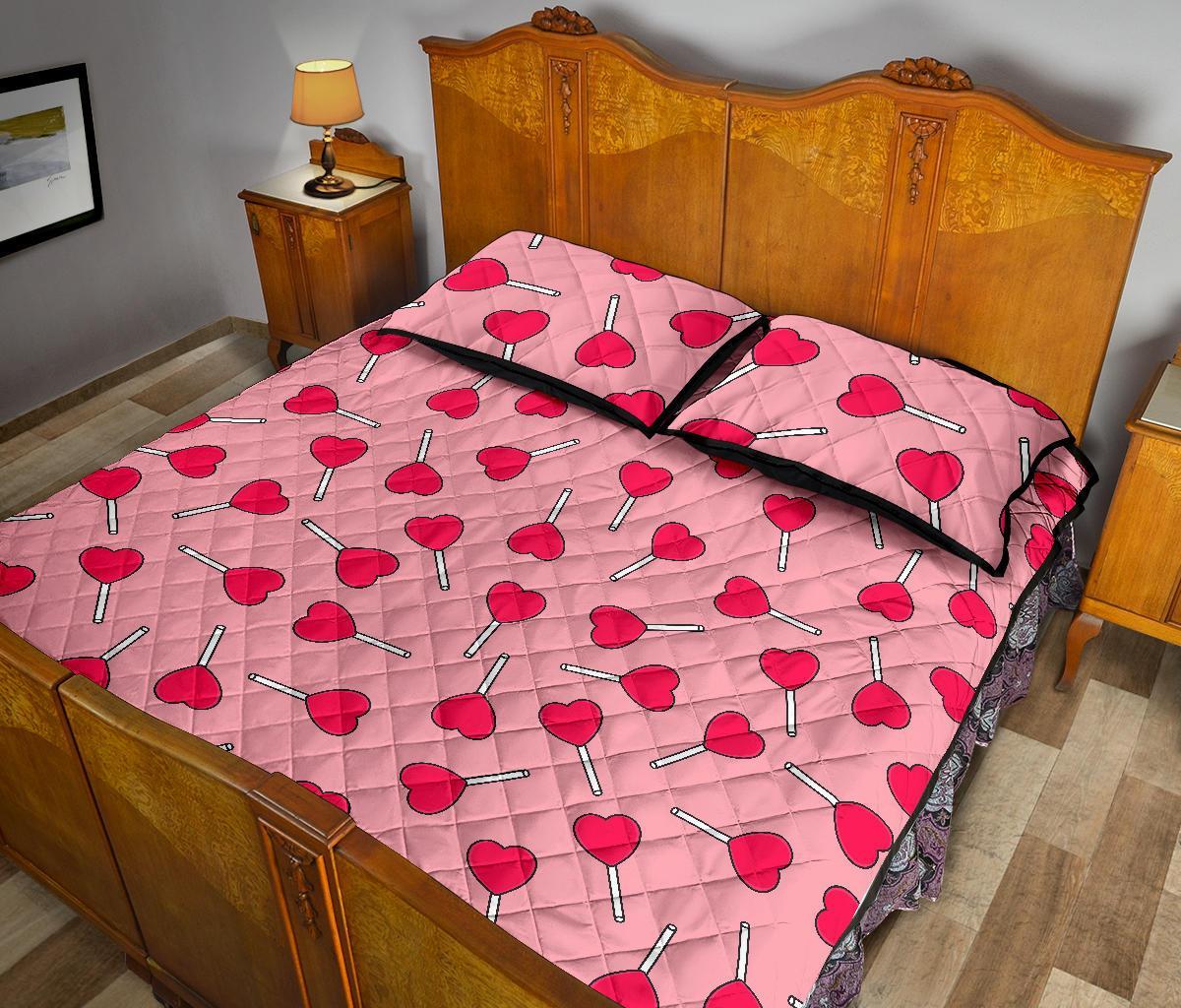 Lollipop Heart Print Pattern Bed Set Quilt-grizzshop