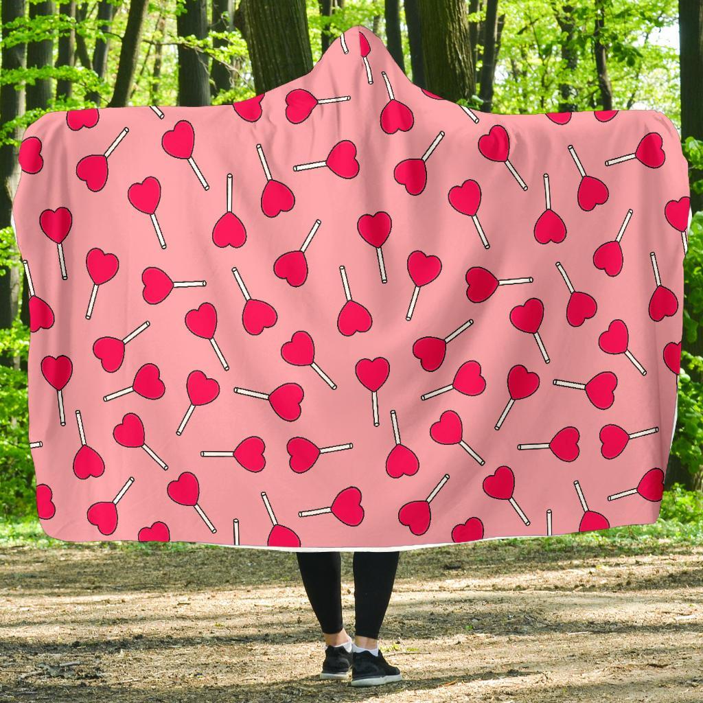 Lollipop Heart Print Pattern Hooded Blanket-grizzshop