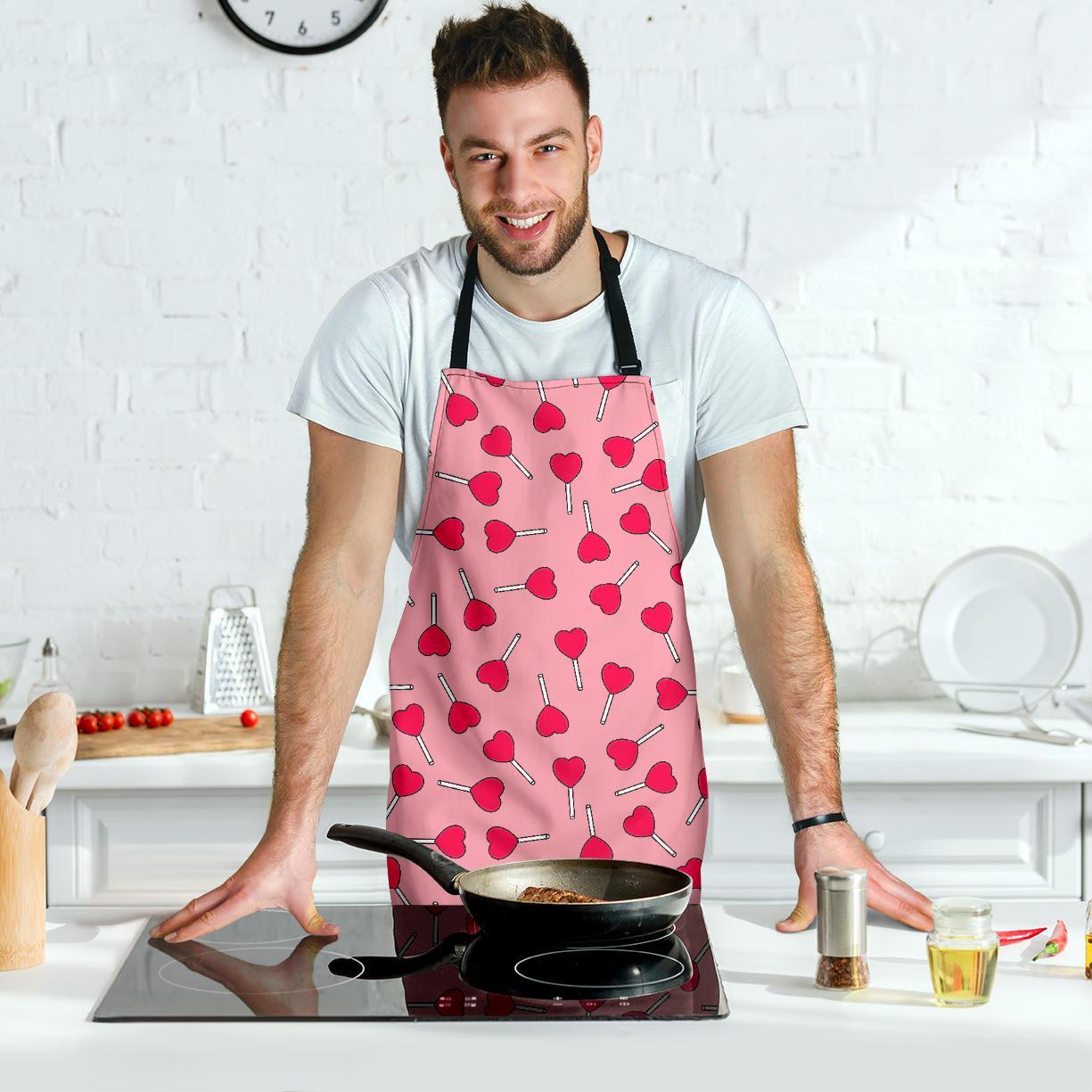 Lollipop Heart Print Pattern Men's Apron-grizzshop