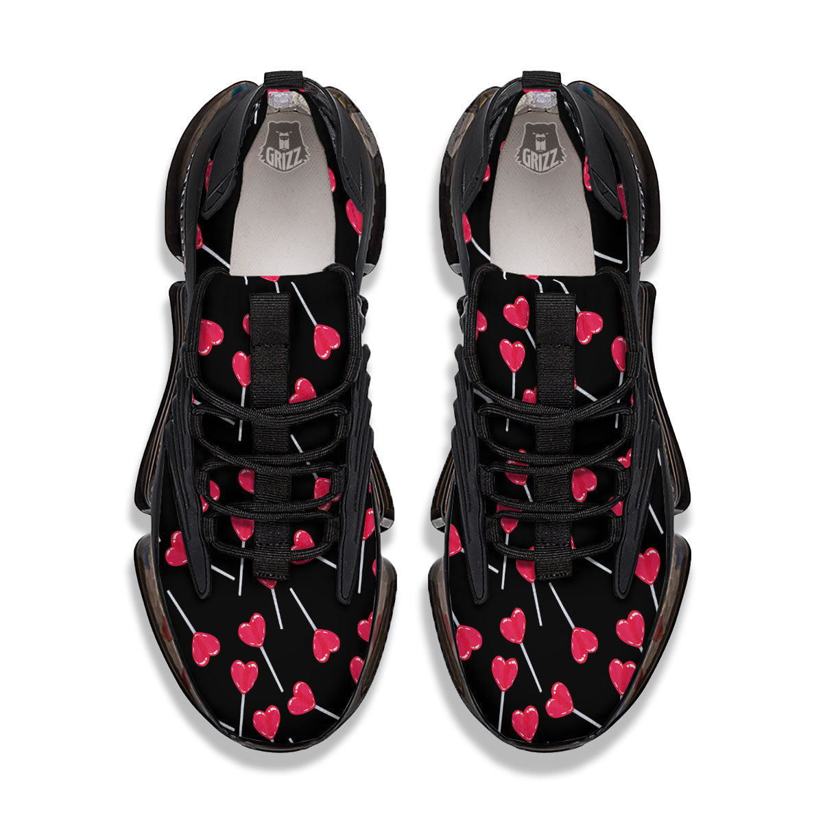 Lollipop Red Heart Print Pattern Black Gym Shoes-grizzshop
