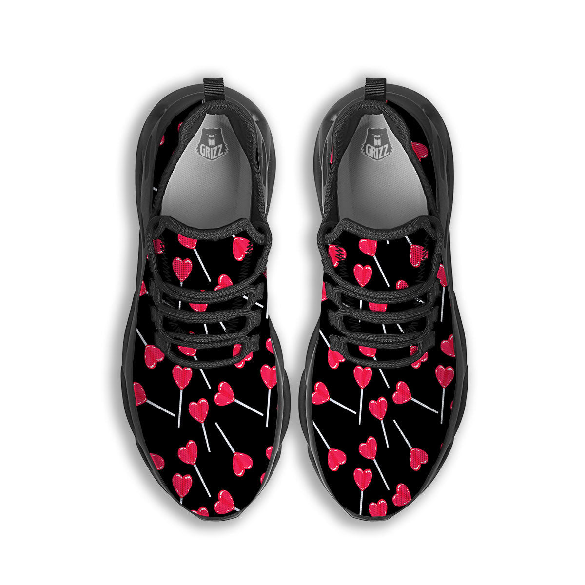 Lollipop Red Heart Print Pattern Black Running Shoes-grizzshop