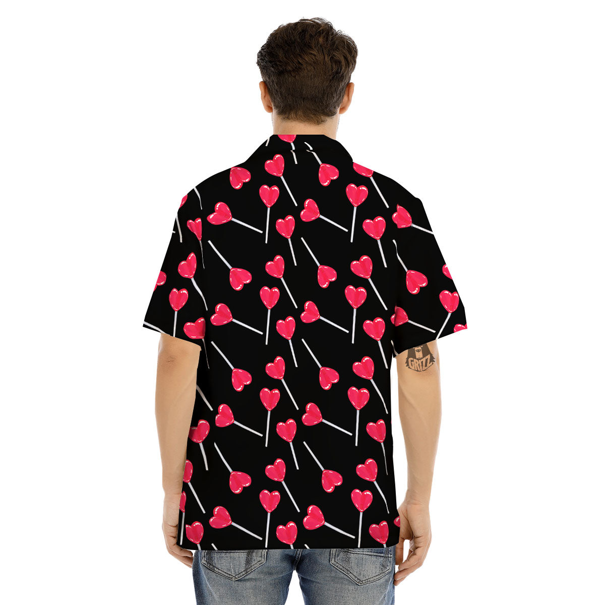 Lollipop Red Heart Print Pattern Men's Hawaiian Shirt-grizzshop