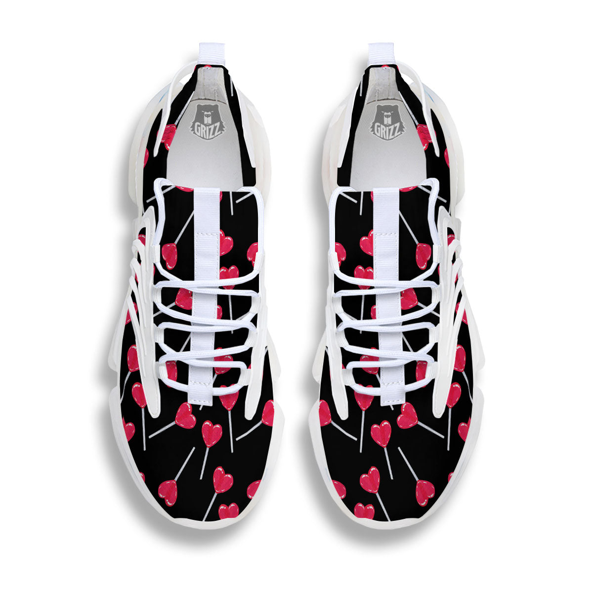Lollipop Red Heart Print Pattern White Gym Shoes-grizzshop