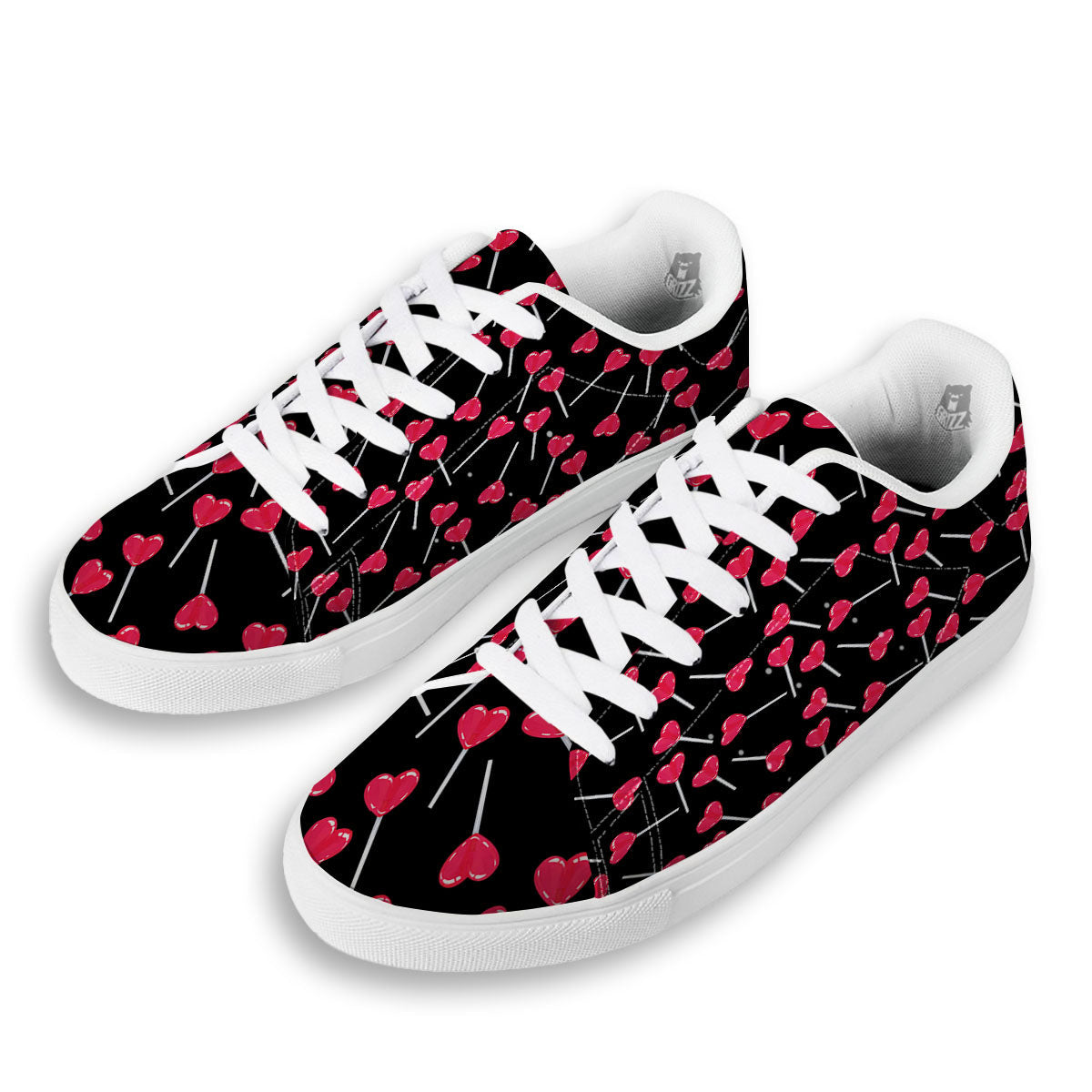 Lollipop Red Heart Print Pattern White Low Top Sneakers-grizzshop