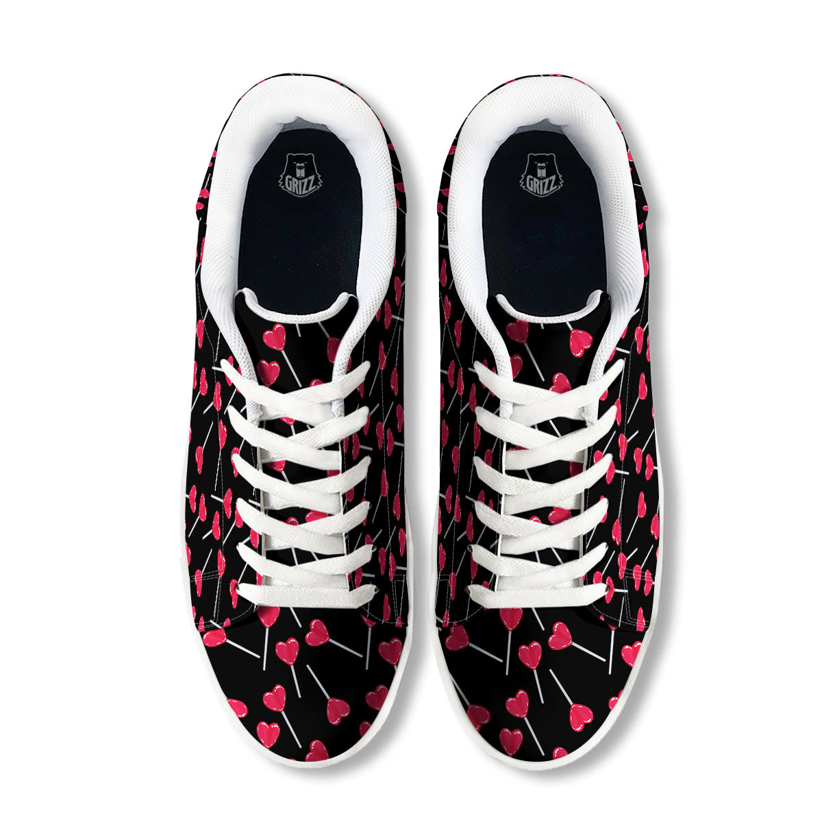 Lollipop Red Heart Print Pattern White Low Top Sneakers-grizzshop
