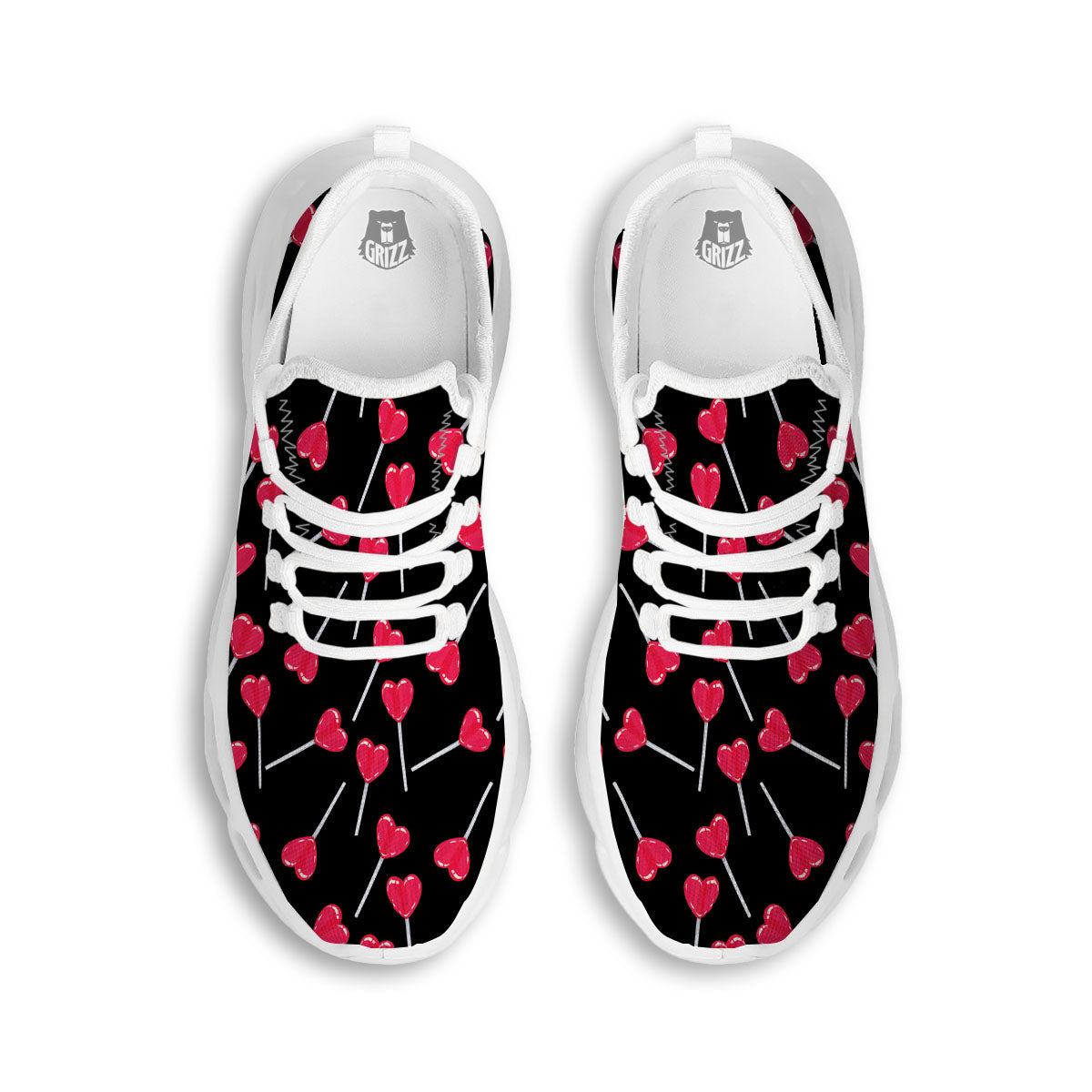 Lollipop Red Heart Print Pattern White Running Shoes-grizzshop