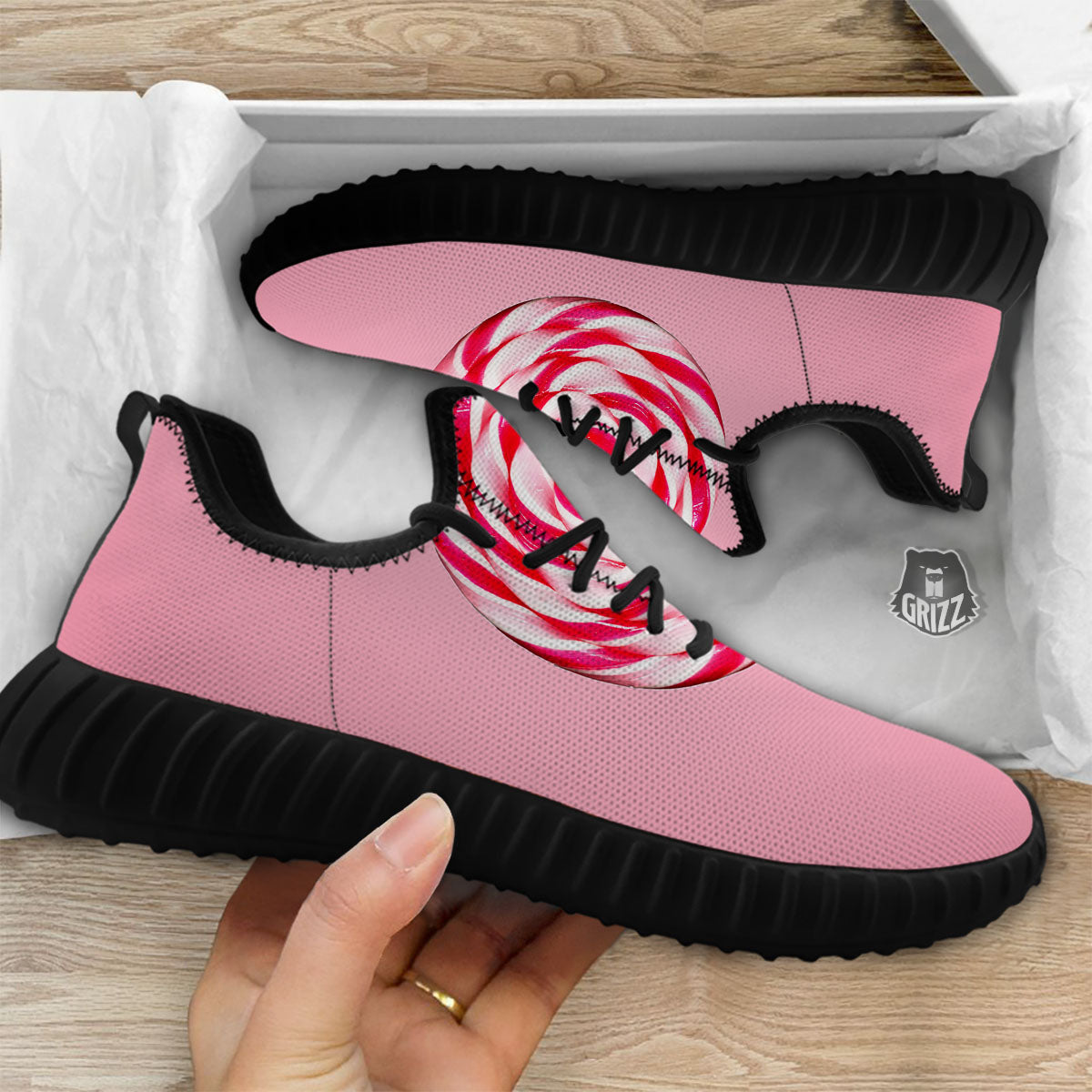 Lollipop Retro Print Black Walking Shoes-grizzshop