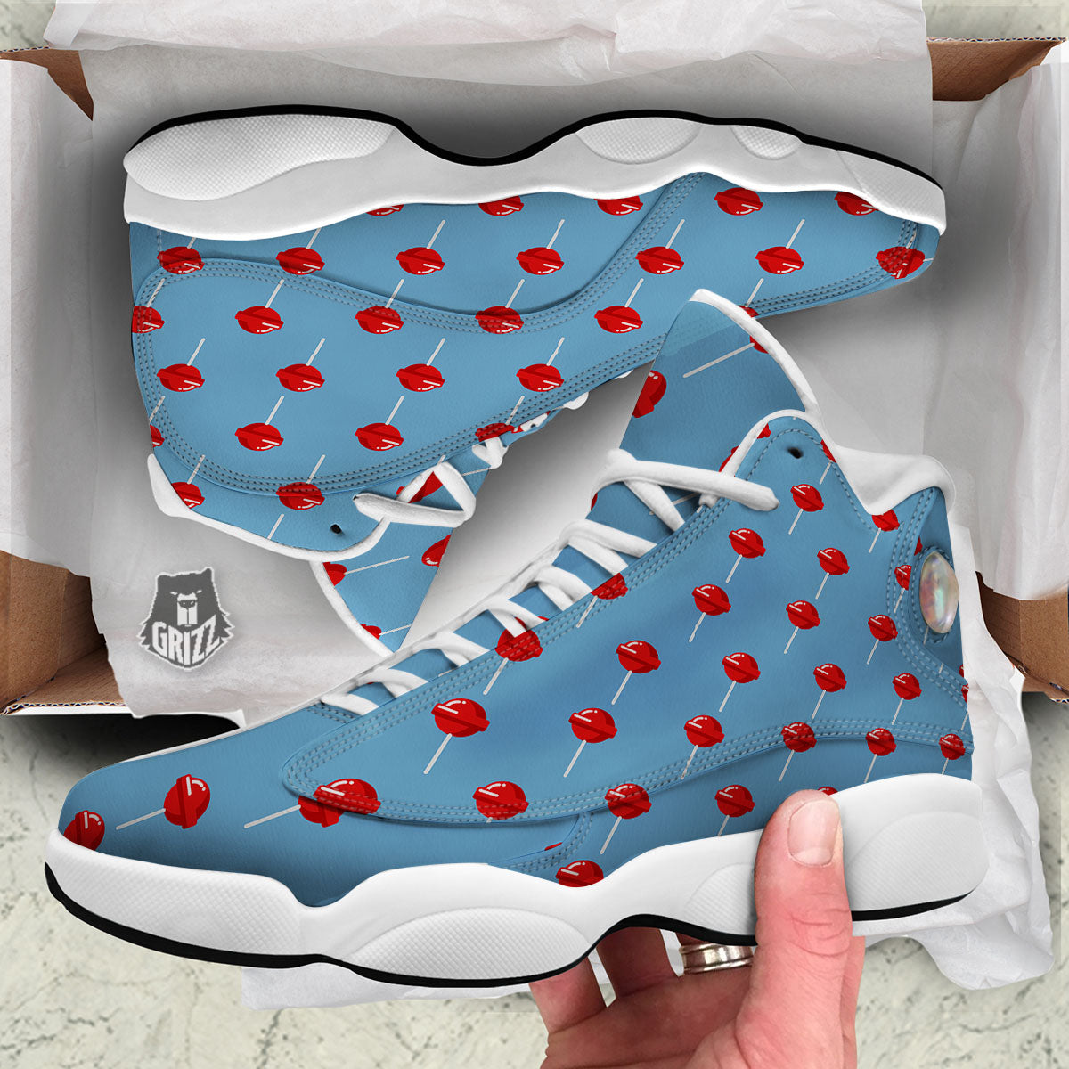 Lollipop Retro Print Pattern White Basketball Shoes-grizzshop
