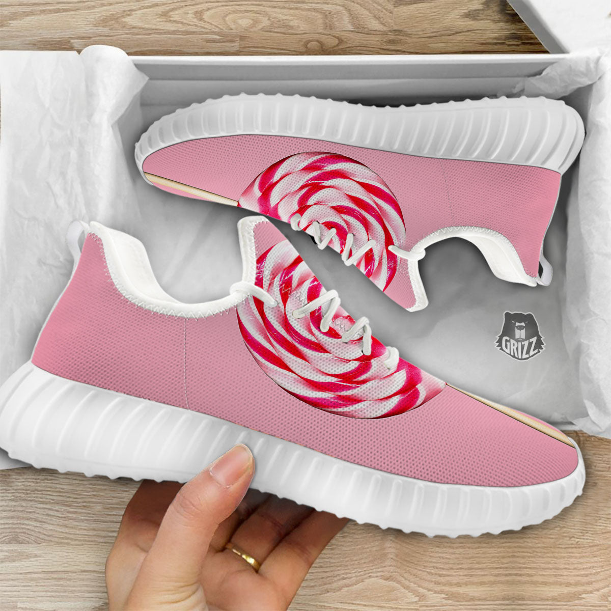 Lollipop Retro Print White Walking Shoes-grizzshop