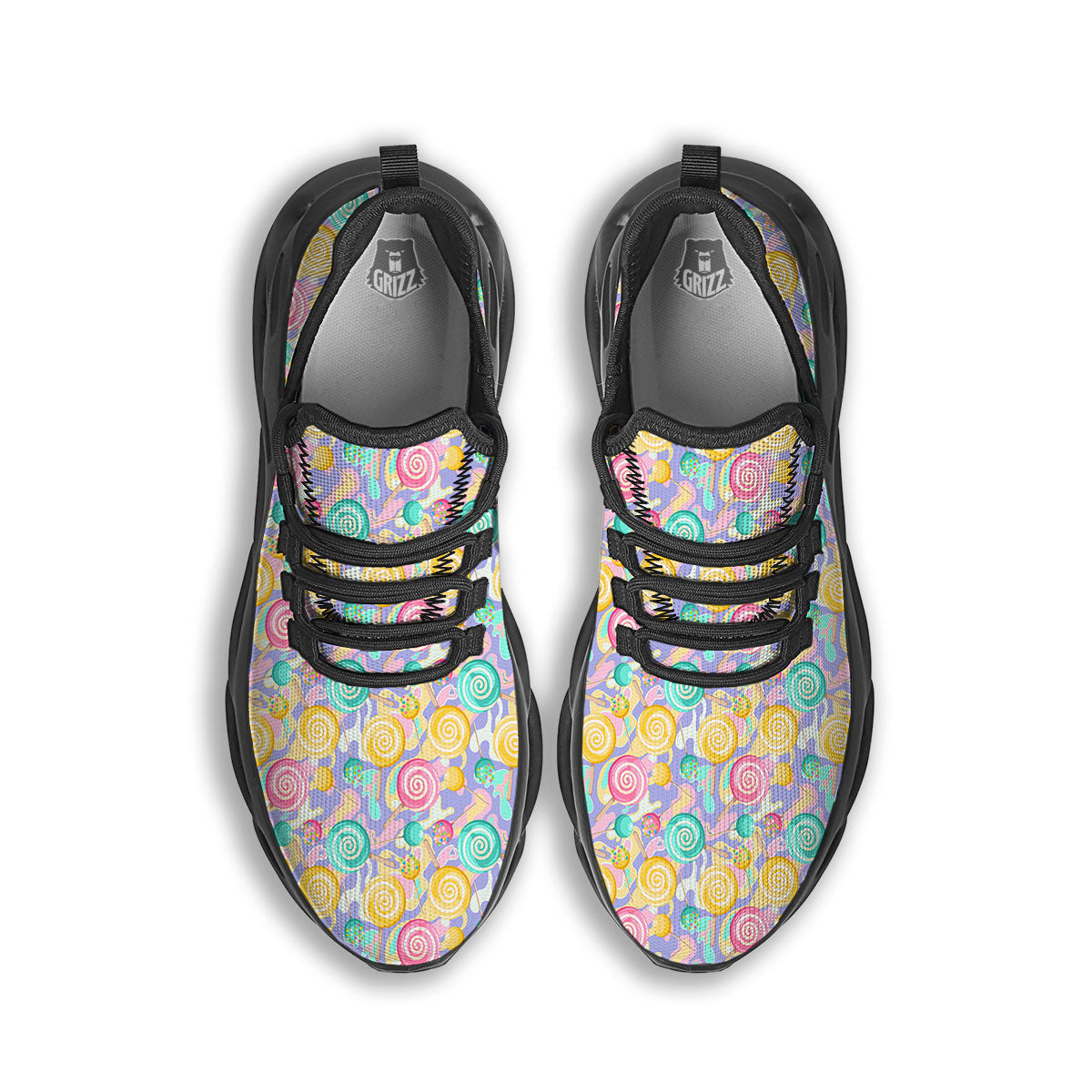 Lollipop Swirl Colorful Print Pattern Black Running Shoes-grizzshop