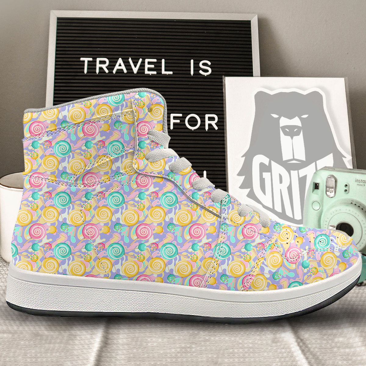 Lollipop Swirl Colorful Print Pattern High Top Sneakers-grizzshop