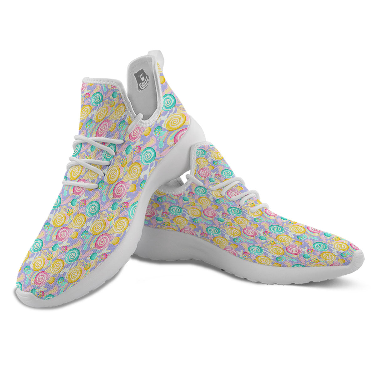 Lollipop Swirl Colorful Print Pattern White Athletic Shoes-grizzshop
