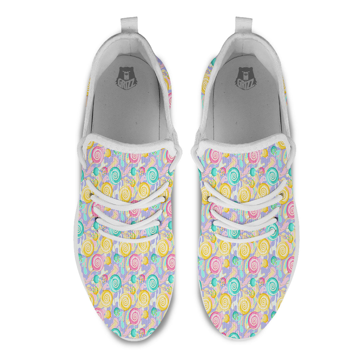 Lollipop Swirl Colorful Print Pattern White Athletic Shoes-grizzshop