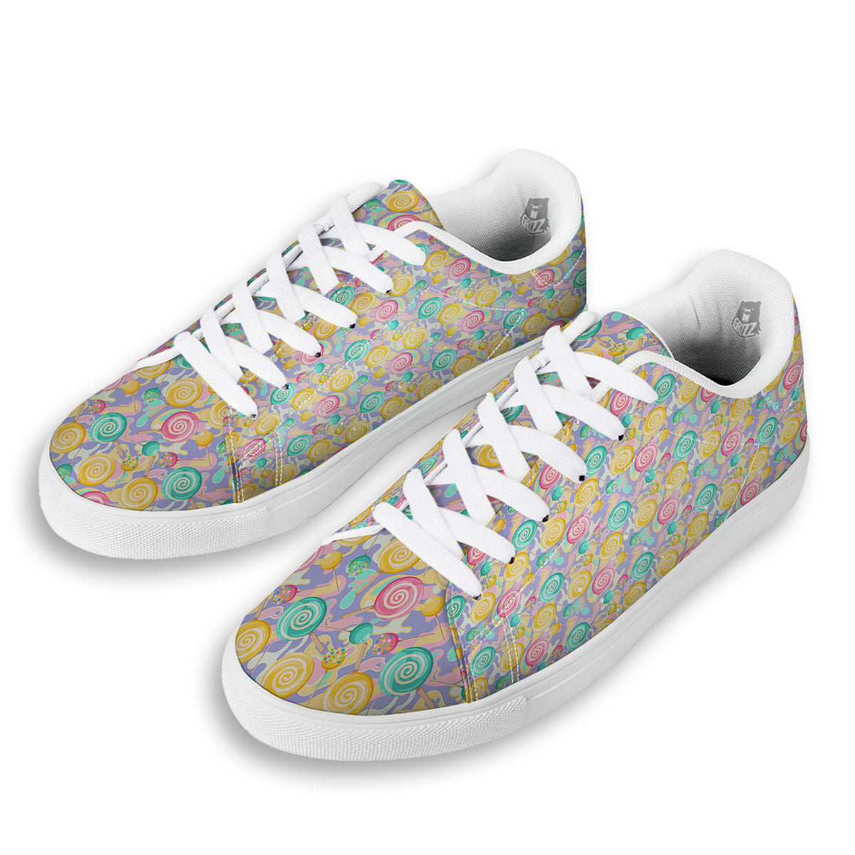 Lollipop Swirl Colorful Print Pattern White Low Top Sneakers-grizzshop