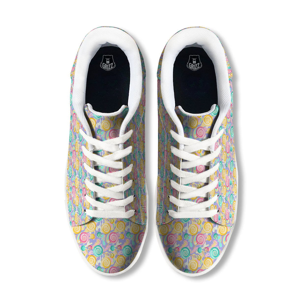 Lollipop Swirl Colorful Print Pattern White Low Top Sneakers-grizzshop