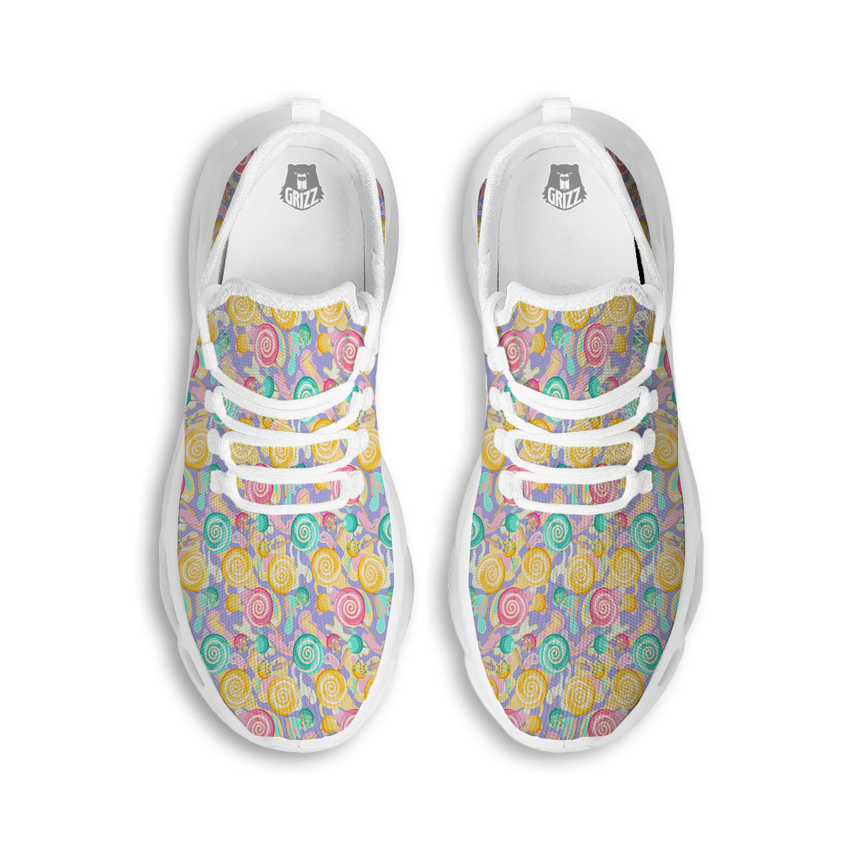 Lollipop Swirl Colorful Print Pattern White Running Shoes-grizzshop