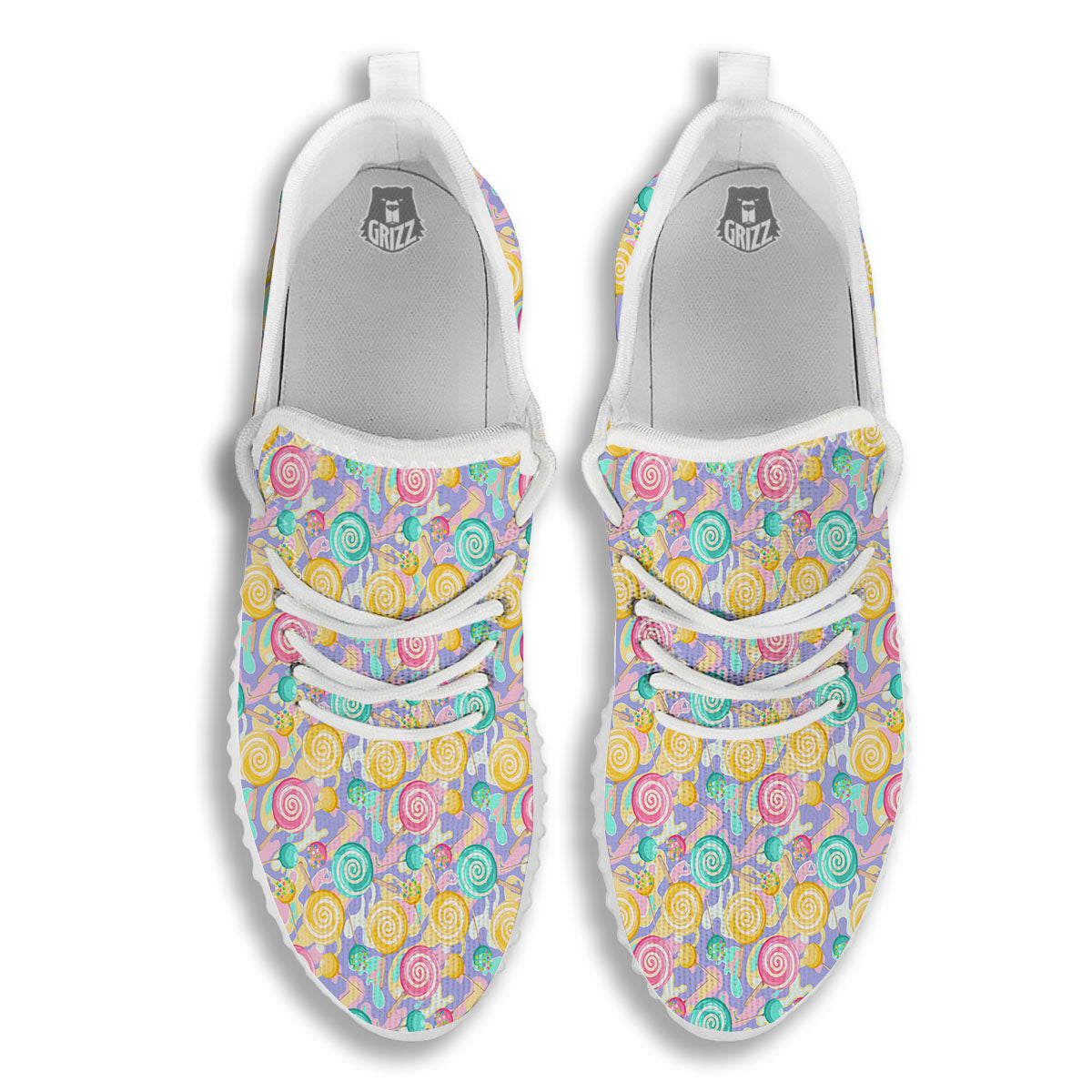 Lollipop Swirl Colorful Print Pattern White Walking Shoes-grizzshop