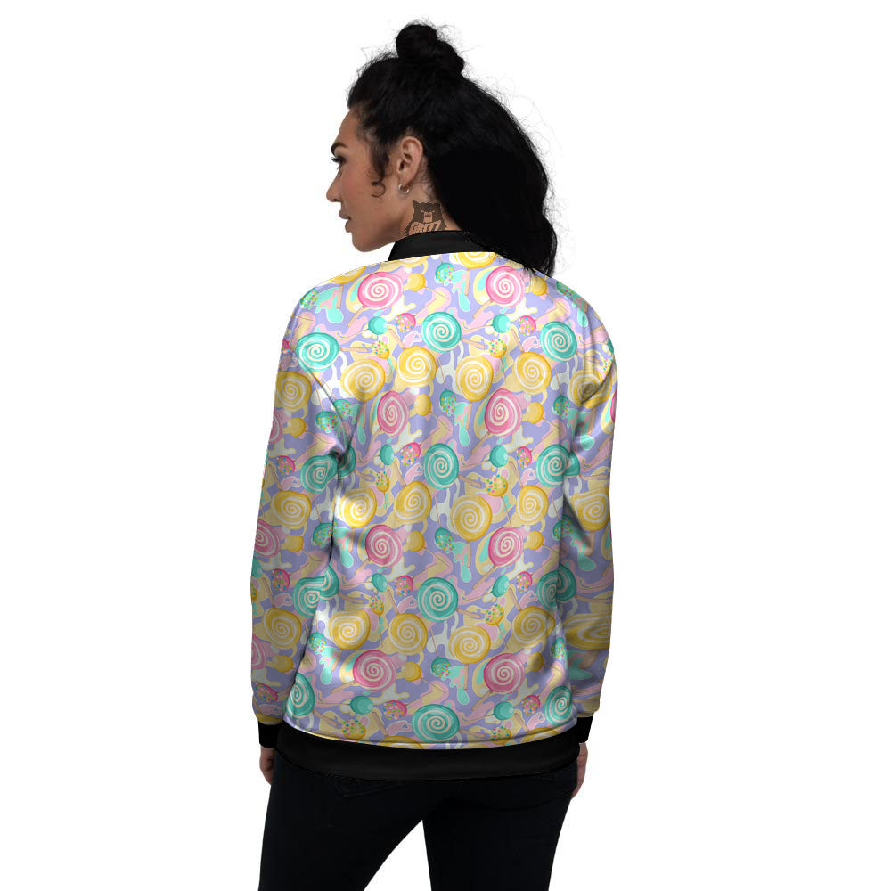 Lollipop Swirl Colorful Print Pattern Women's Bomber Jacket-grizzshop