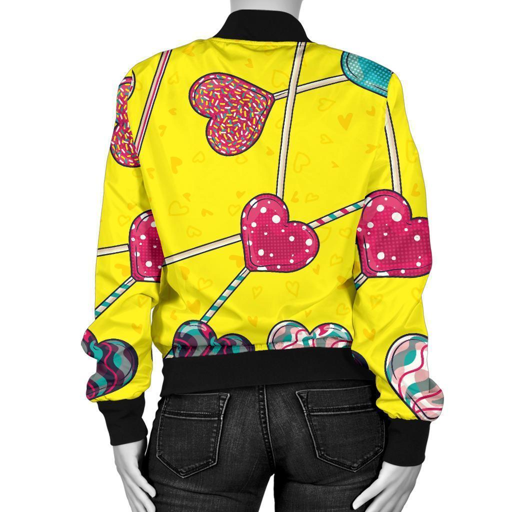 Lollipop Heart Pattern Print Women Casual Bomber Jacket-grizzshop