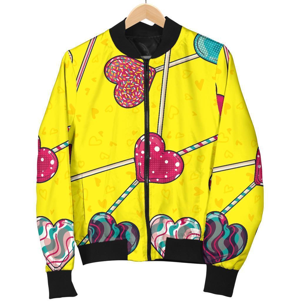 Lollipop Heart Pattern Print Women Casual Bomber Jacket-grizzshop