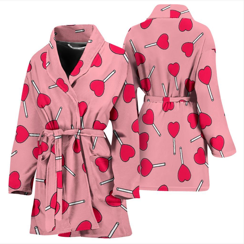 Lollipop Heart Print Pattern Women Long Robe-grizzshop