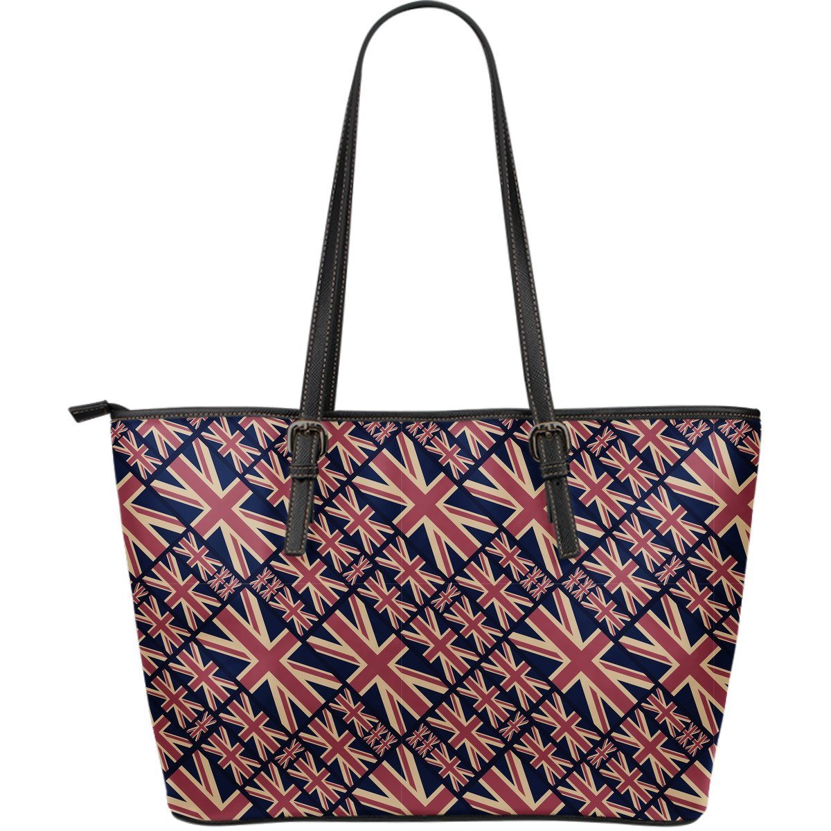 London British Flag Pattern Print Leather Tote Bag-grizzshop