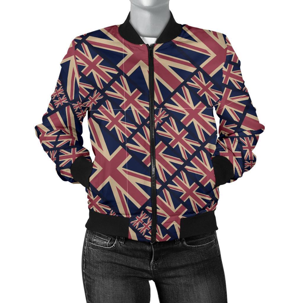 London British Flag Pattern Print Women Casual Bomber Jacket-grizzshop