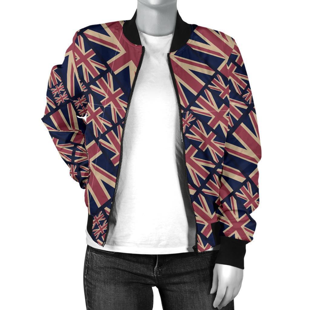 London British Flag Pattern Print Women Casual Bomber Jacket-grizzshop