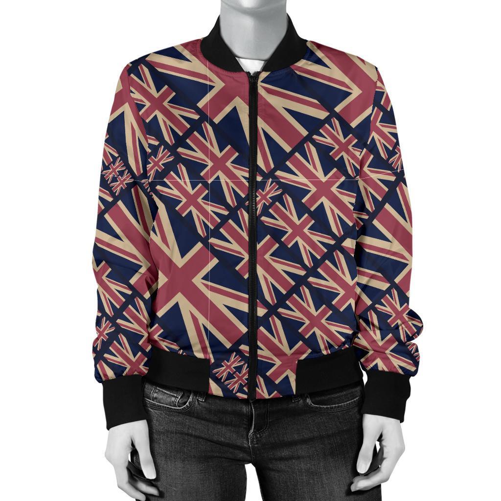 London British Flag Pattern Print Women Casual Bomber Jacket-grizzshop
