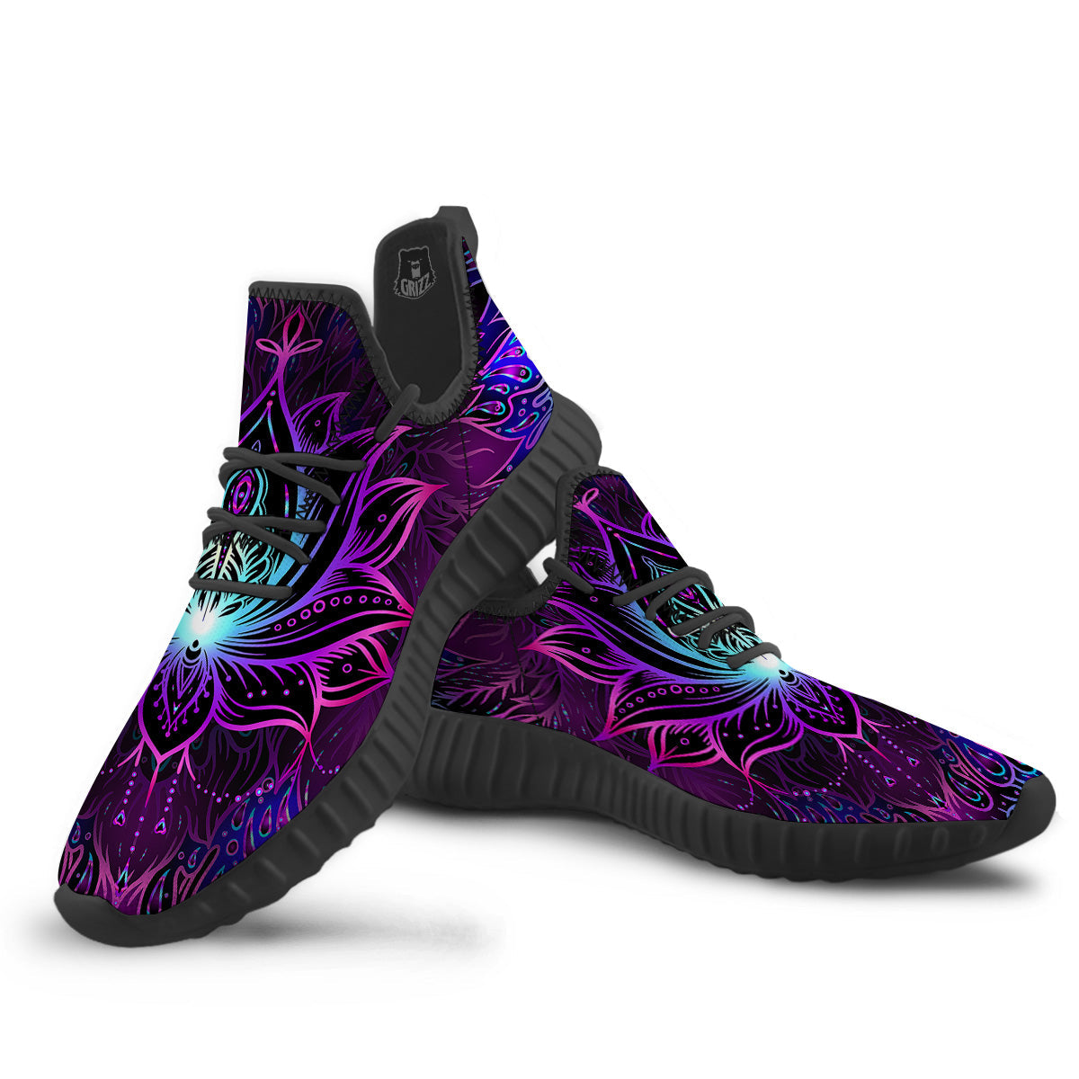 Lotus Boho Spiritual Print Black Walking Shoes-grizzshop