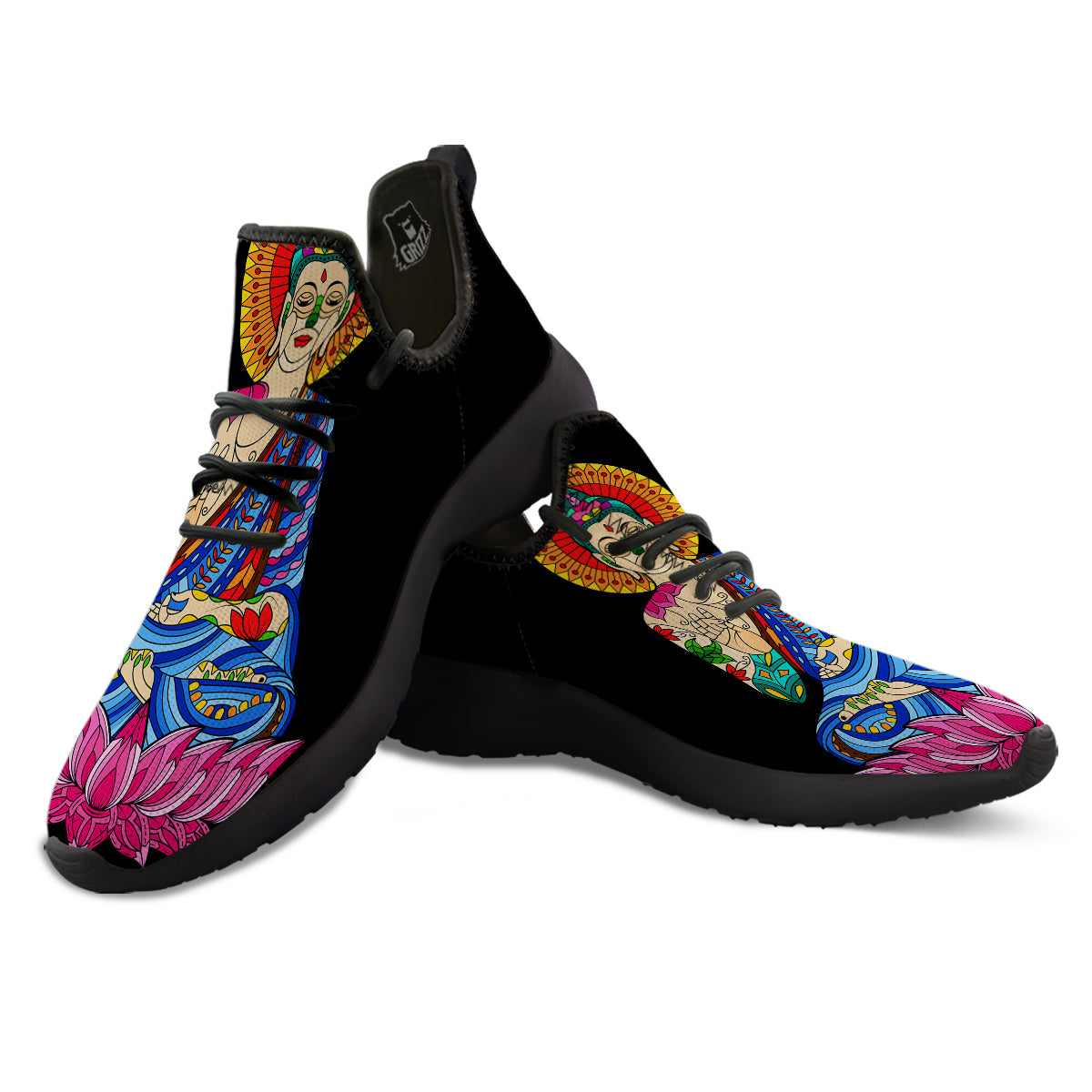Lotus Buddha Colorful Print Black Athletic Shoes-grizzshop