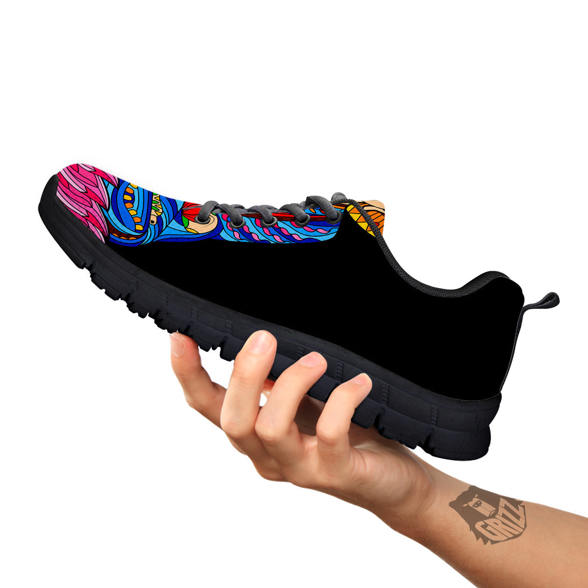 Lotus Buddha Colorful Print Black Sneaker-grizzshop
