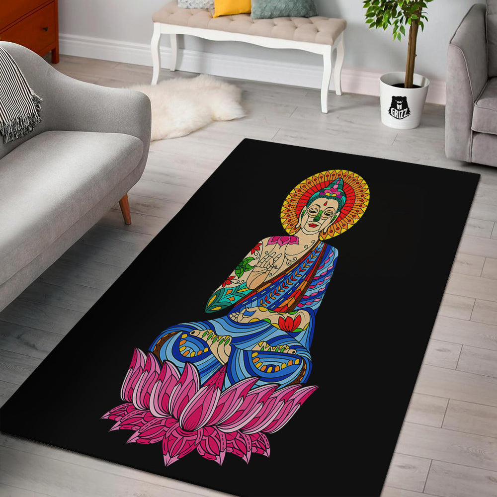 Lotus Buddha Colorful Print Floor Mat-grizzshop