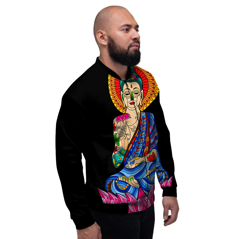 Lotus Buddha Colorful Print Men's Bomber Jacket-grizzshop