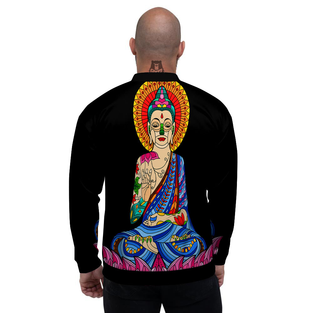 Lotus Buddha Colorful Print Men's Bomber Jacket-grizzshop