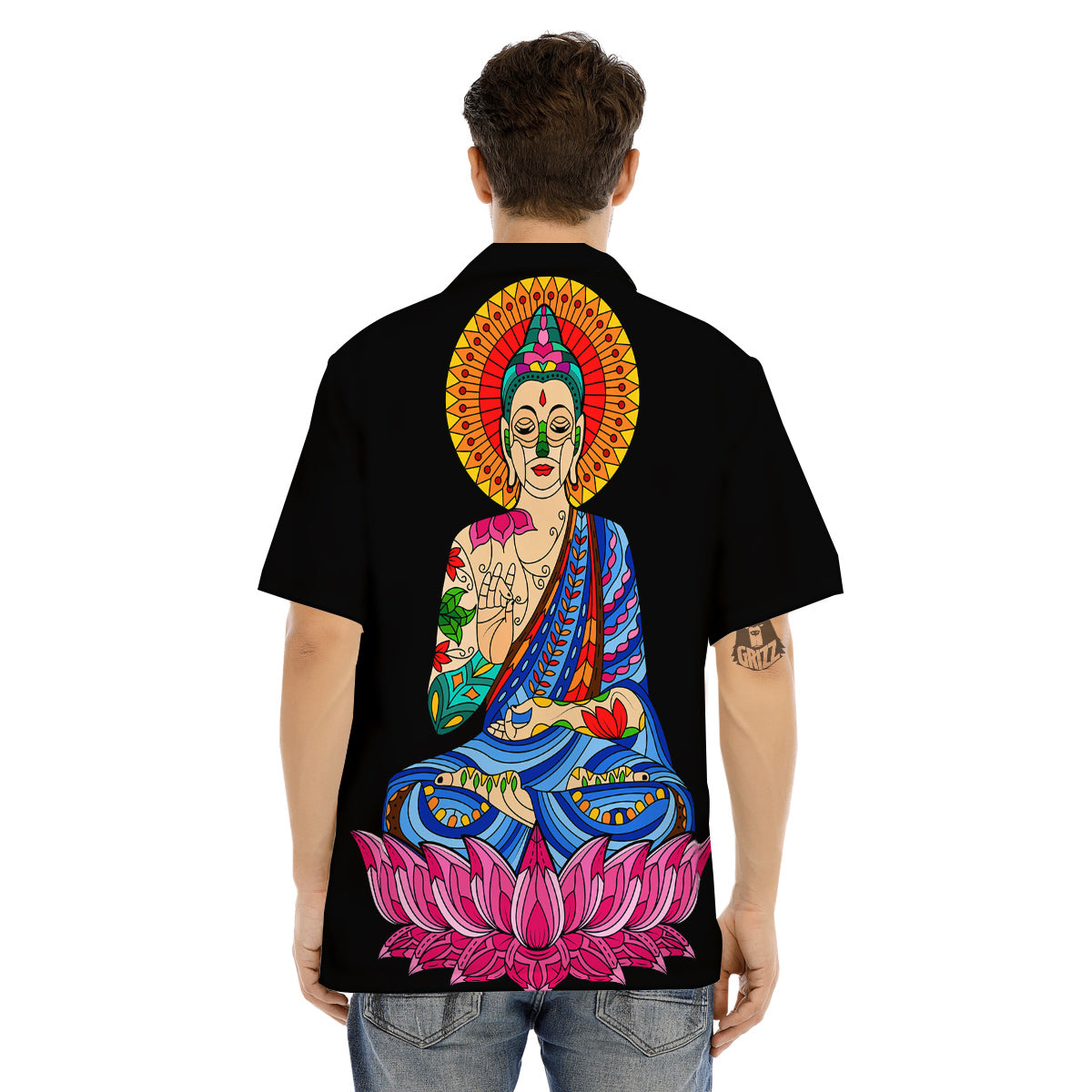 Lotus Buddha Colorful Print Men's Hawaiian Shirt-grizzshop