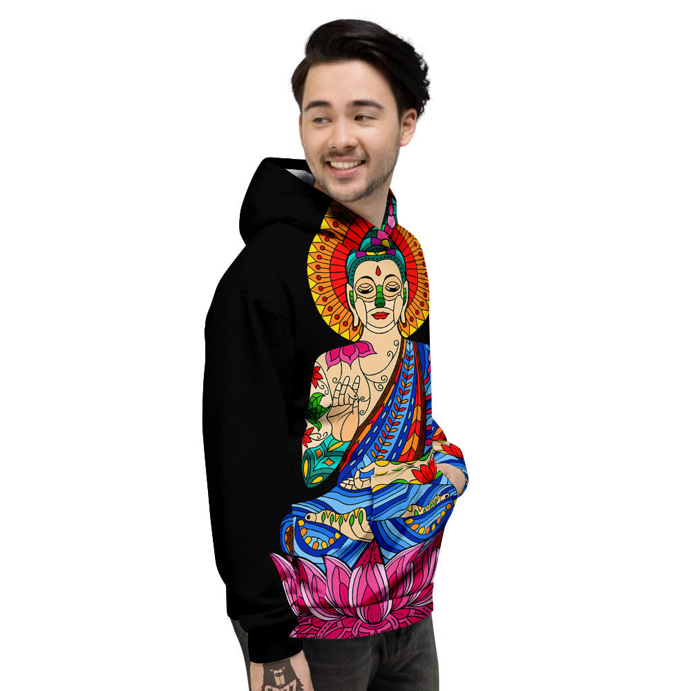 Lotus Buddha Colorful Print Men's Hoodie-grizzshop