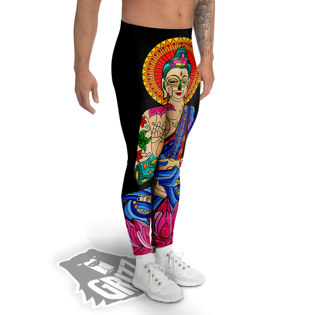 Lotus Buddha Colorful Print Men's Leggings-grizzshop