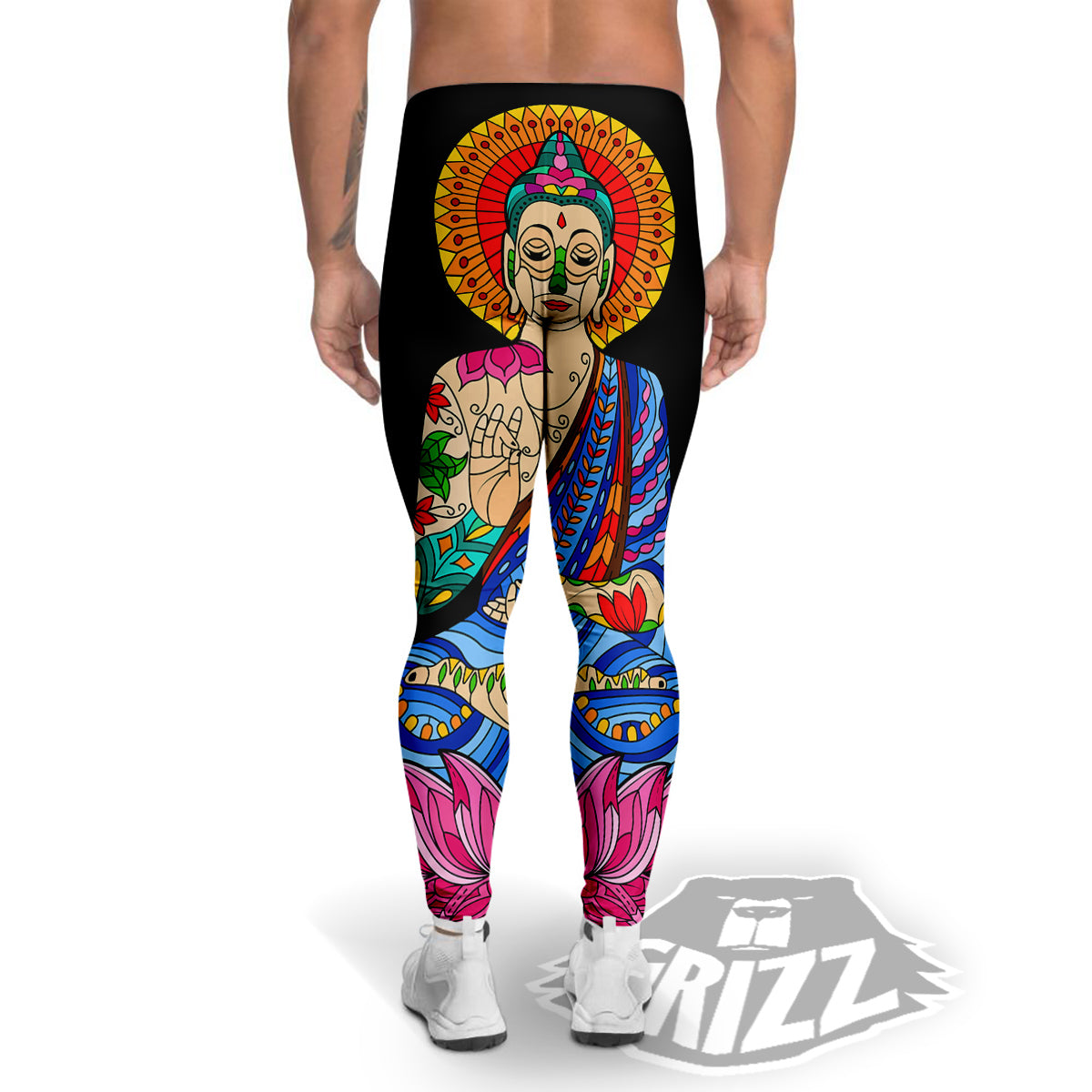 Lotus Buddha Colorful Print Men's Leggings-grizzshop