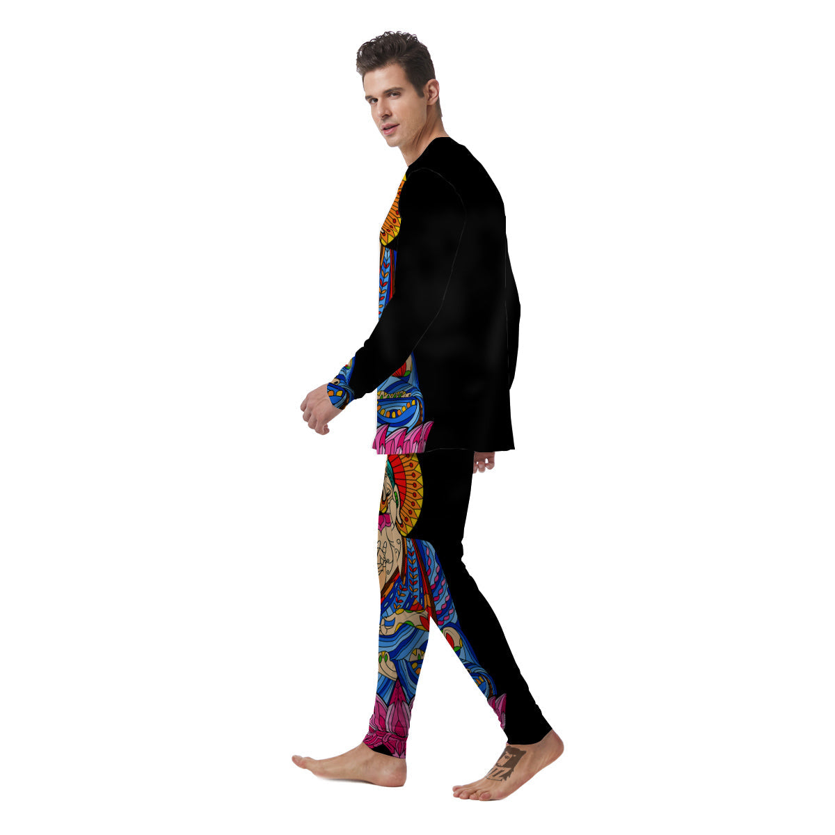 Lotus Buddha Colorful Print Men's Pajamas-grizzshop