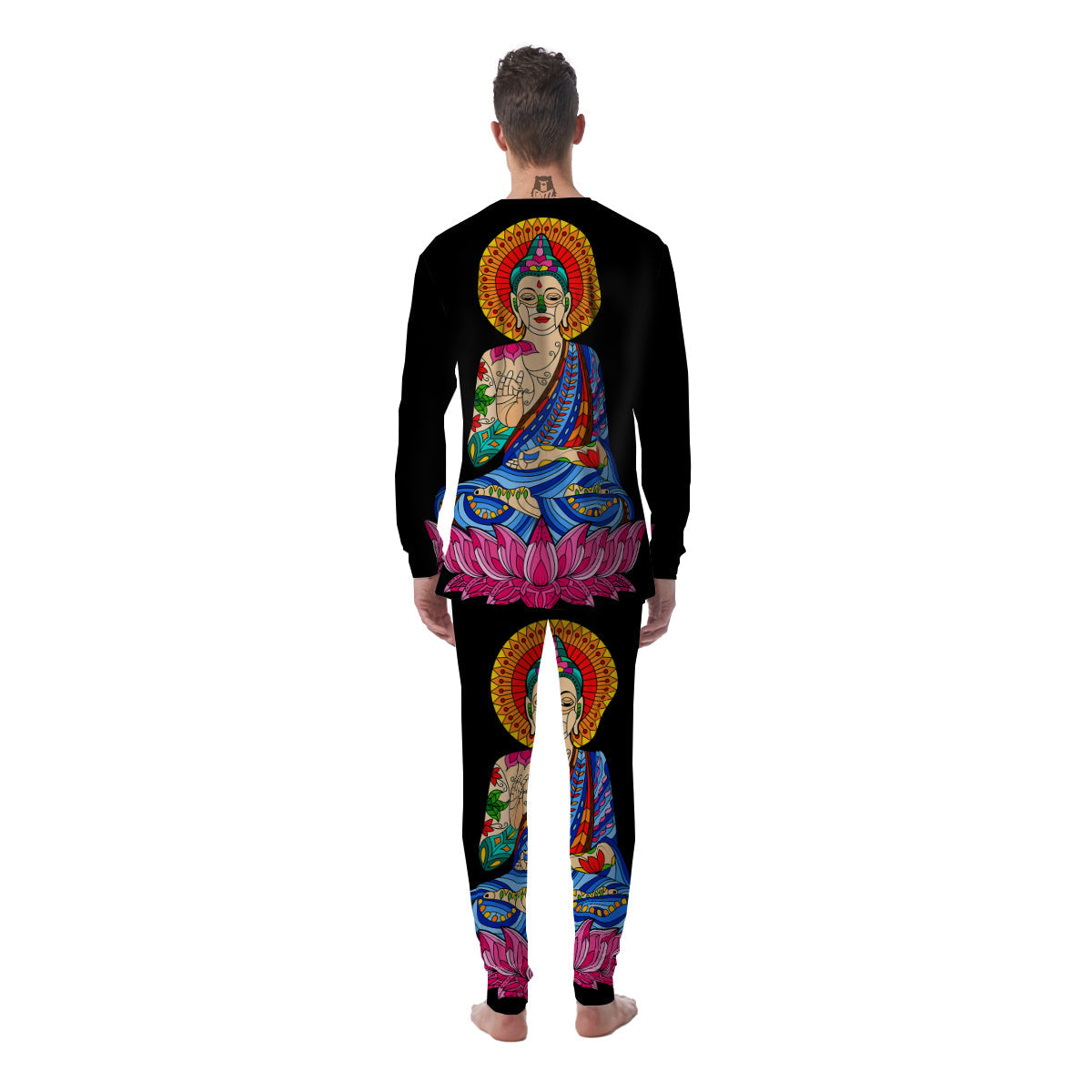 Lotus Buddha Colorful Print Men's Pajamas-grizzshop