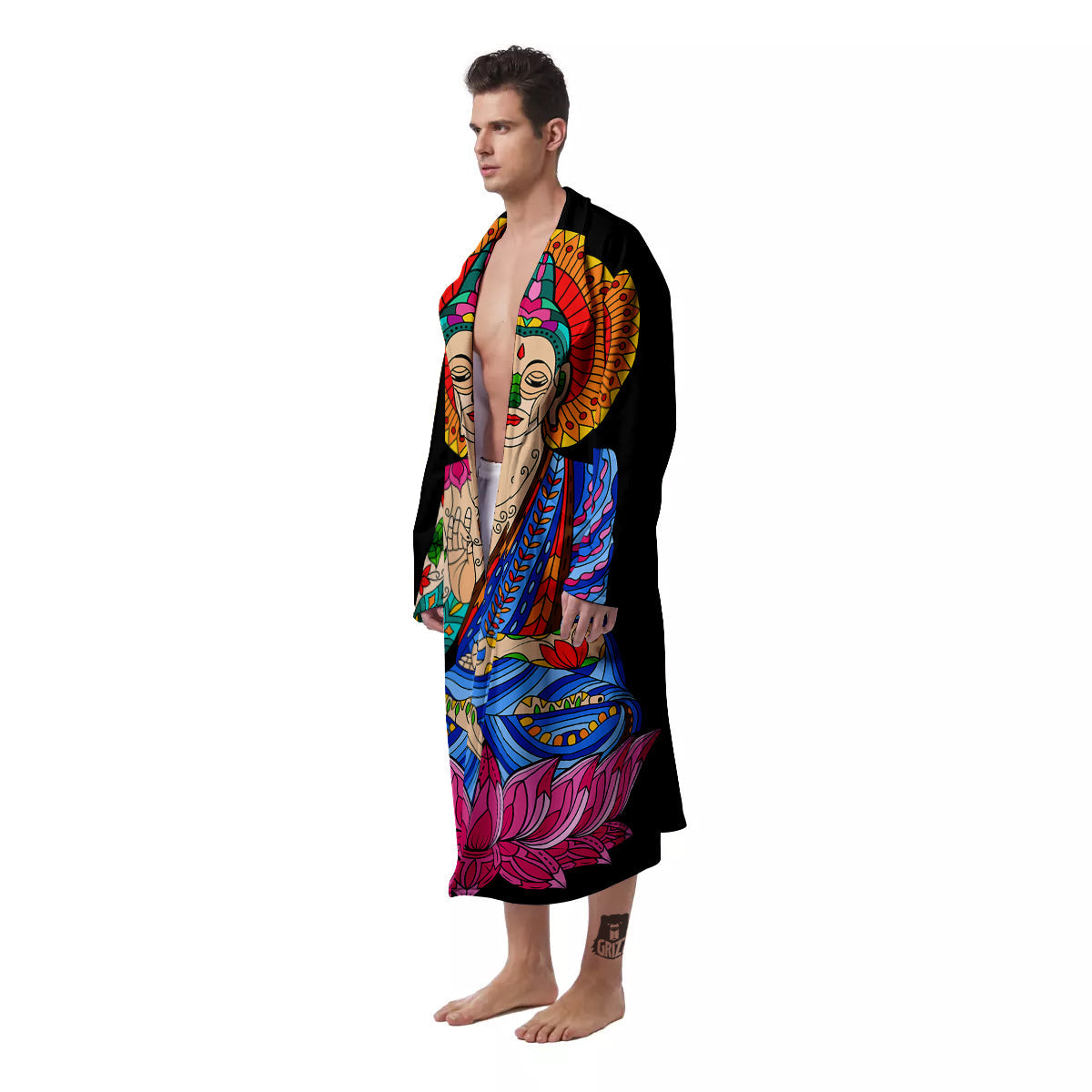 Lotus Buddha Colorful Print Men's Robe-grizzshop