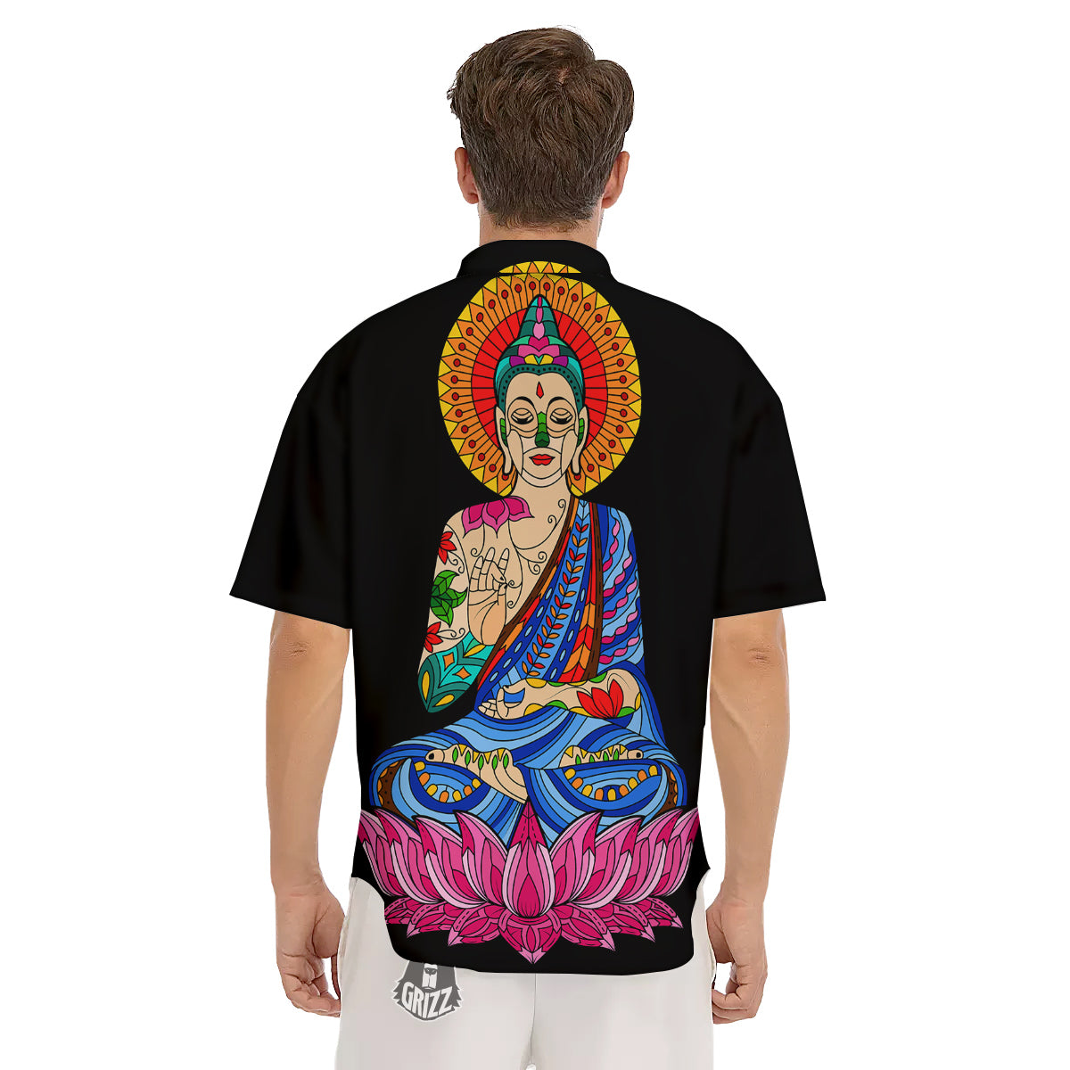 Lotus Buddha Colorful Print Men's Short Sleeve Shirts-grizzshop