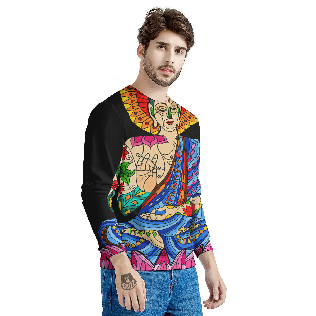 Lotus Buddha Colorful Print Men's Sweatshirt-grizzshop
