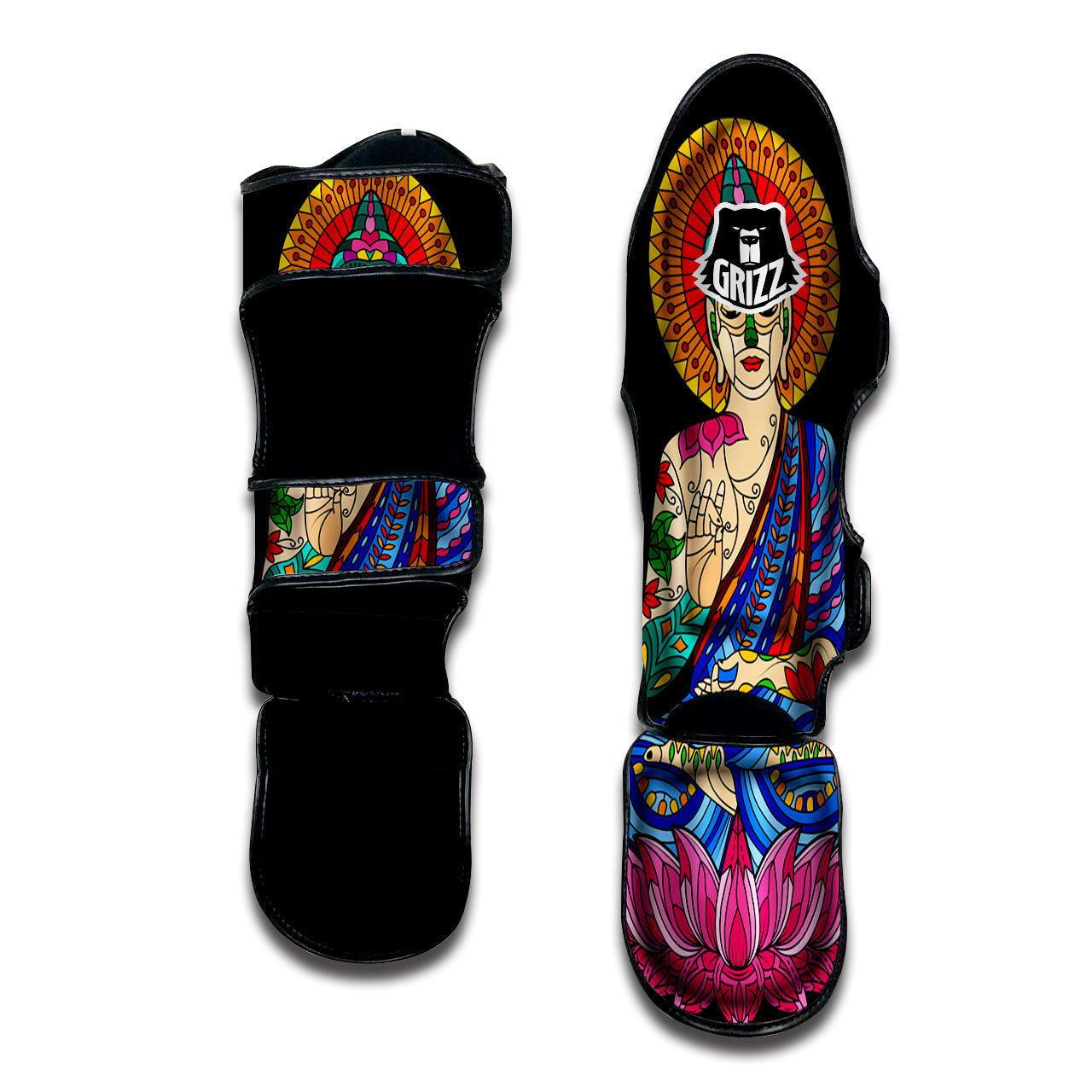 Lotus Buddha Colorful Print Muay Thai Shin Guards-grizzshop