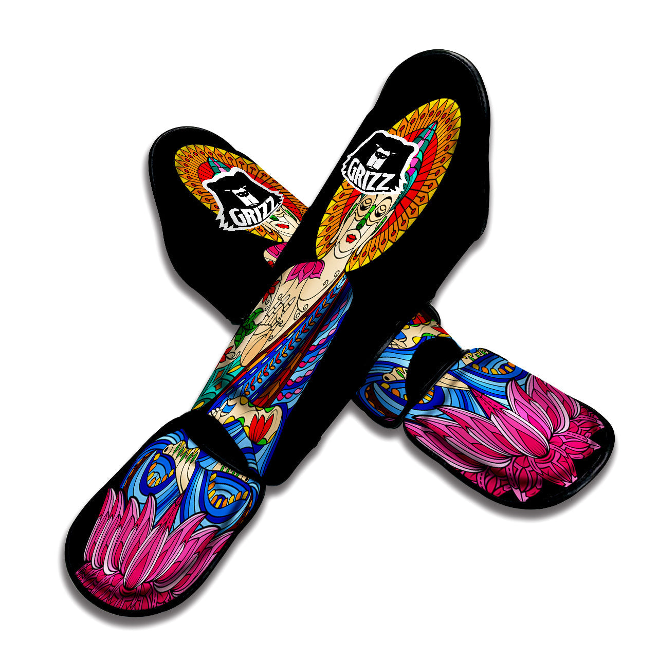 Lotus Buddha Colorful Print Muay Thai Shin Guards-grizzshop