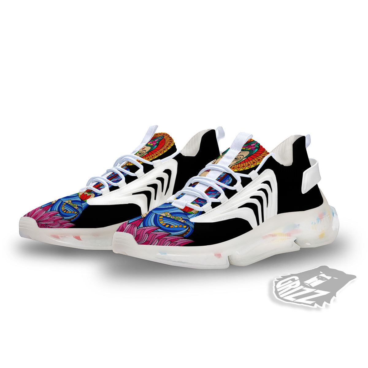 Lotus Buddha Colorful Print White Gym Shoes-grizzshop